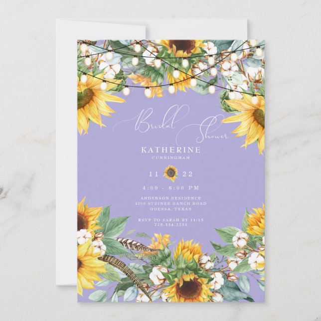Invitation Fête de mariage champêtre tournesol lavande (Devant)