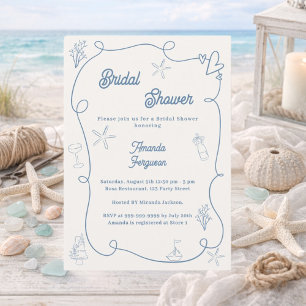 Invitation Fête de mariage civil dessinée à la main bleu pous