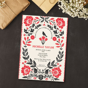 Invitation Fête de mariage colorée sur le thème folklorique f