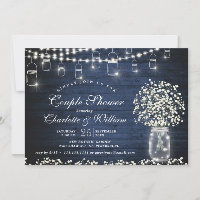 Invitation Fête de mariage couple en bocal en bois rustique B (Devant)