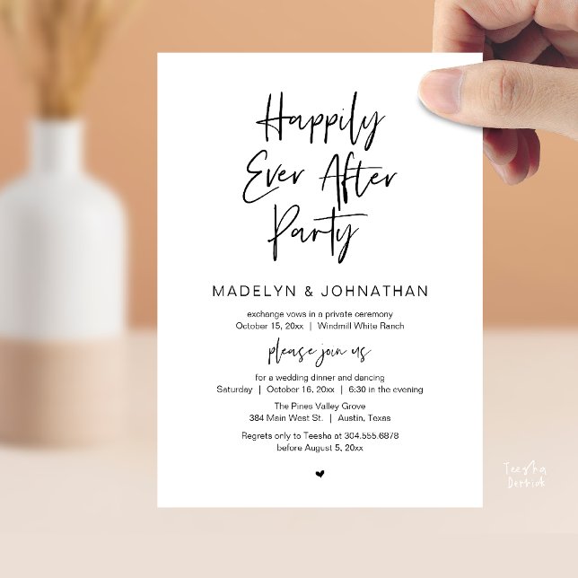 Invitation Fête de Mariage d'aujourd'hui, Jour de Mariage Heu (Happily Ever After Party, Modern Wedding Reception Dinner Invitation card in black and white)