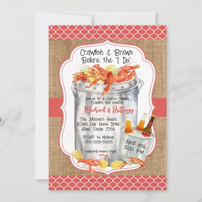 Invitation Fête de mariage de couple avec ébullition d'écrevi (Devant)
