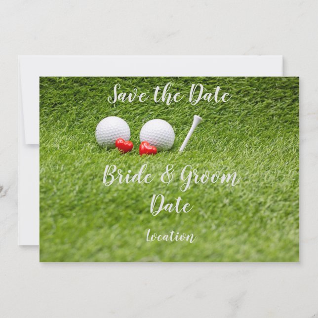 Invitation Fête de mariage de golf avec balle de golf et amou (Devant)