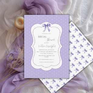 Invitation Fête de mariage élégante avec pois blancs et viole