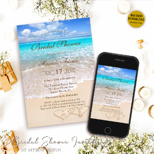Invitation Fête de mariage élégante sur une plage tropicale d
