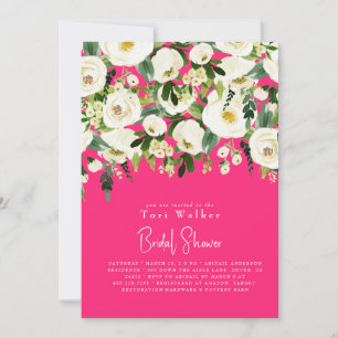 Invitation Fête de mariage en cascade de fleurs blanches rose