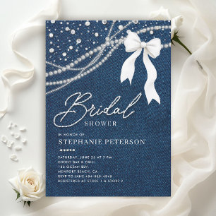 Invitation Fête de mariage en jean, diamants, perles et nœud 
