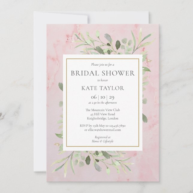 Invitation Fête de mariage en marbre aquarelle rose (Devant)