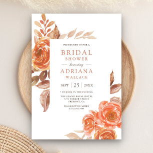 Invitation Fête de mariage en terracotta à fleurs orange brûl