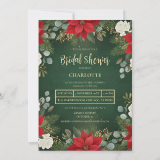 Invitation Fête de mariage en velours vert d'hiver Noël flora