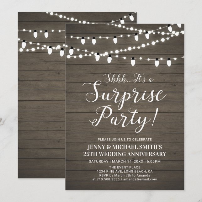 Invitation Fête de Mariage et d'Anniversaire Surprise en Bois (Devant / Derrière)