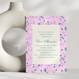 Invitation Fête de mariage fantaisiste rose vert fraise migno