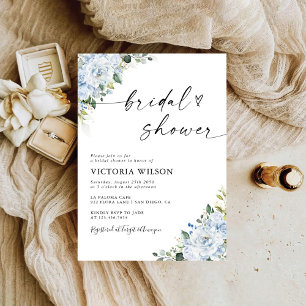 Invitation Fête de mariage fleurie bleu clair romantique