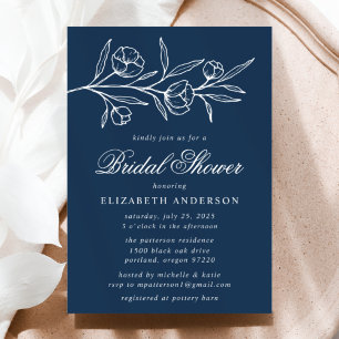 Invitation Fête de mariage fleurie esquisée Navy