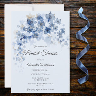 Invitation Fête de Mariage Fleurs Bleues Aquarelle en Cascade