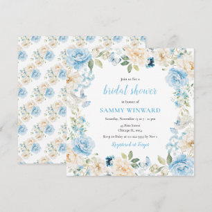 Invitation Fête de Mariage Fleurs de Pivoine Bleues et Blanch
