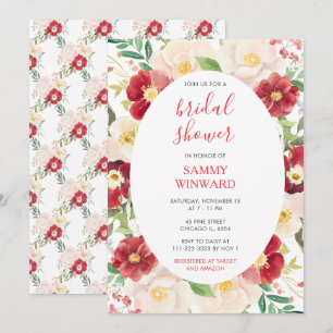 Invitation Fête de mariage Fleurs rouges et crème Romantiques