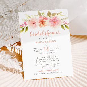 Invitation Fête de mariage floral à l'aquarelle pêche romanti