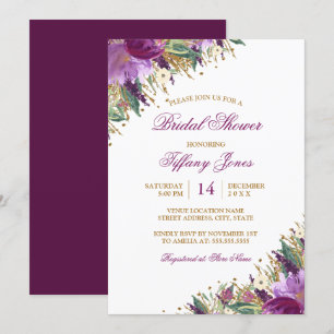 Invitation Fête de mariage Floral Aquarelle Améthyste Brillan