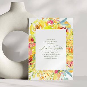 Invitation Fête de mariage floral aquarelle jaune gras