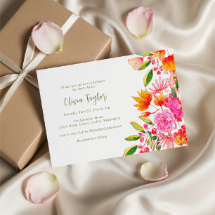 Invitation Fête de mariage floral aquarelle rose orange print