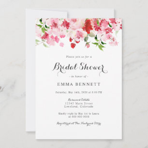 Invitation Fête de mariage floral aquarelle rose rouge
