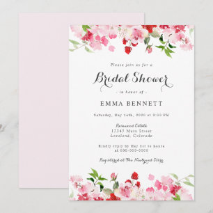 Invitation Fête de mariage floral aquarelle rouge rose