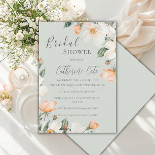 Invitation Fête de mariage Floral Aquarelle Vert Pêche