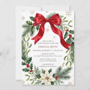 Invitation Fête de mariage floral avec ruban rouge Noël Hiver