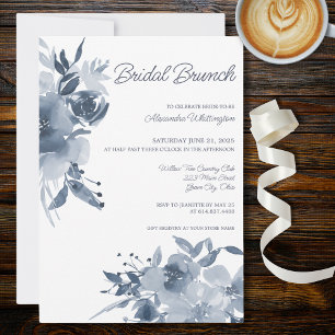 Invitation Fête de mariage Floral Bleu Aquarelle sur Fond Bla