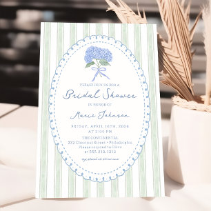 Invitation Fête de mariage floral bleu avec des rayures d'hor