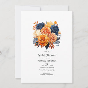 Invitation Fête de mariage floral bleu marine et orange