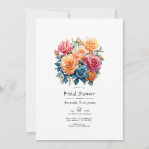 Invitation Fête de mariage floral bleu, rose, orange et vert