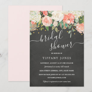 Invitation Fête de mariage Floral Blush Confetti Tableau Noir