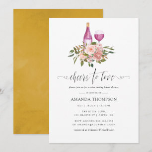 Invitation Fête de mariage Floral Blush et Or Dégustation de 