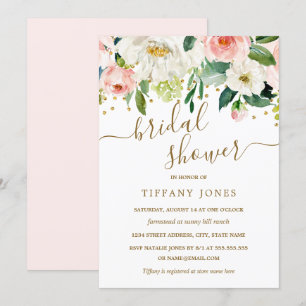 Invitation Fête de mariage Floral Peach Pink Gold Confetti