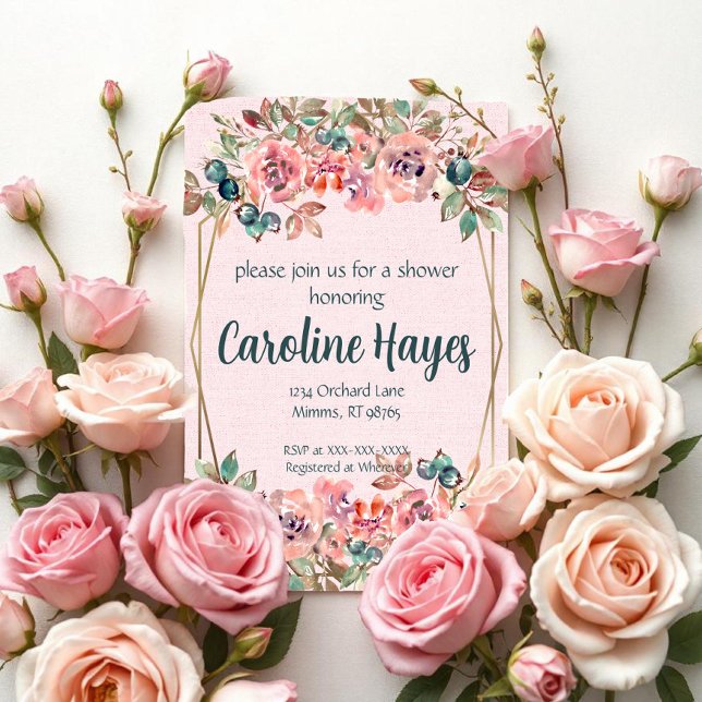 Invitation Fête de mariage floral rose (Créateur téléchargé)
