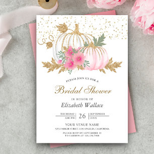 Invitation Fête de mariage floral rose avec citrouille blanch