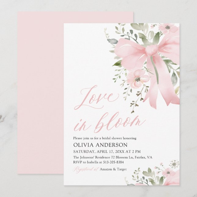 Invitation Fête de mariage floral rose moderne en plein épano (Devant / Derrière)