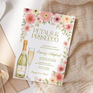 Invitation Fête de mariage floral rose Pétales et Prosecco