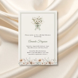 Invitation Fête de mariage floral vert neutre ivoire