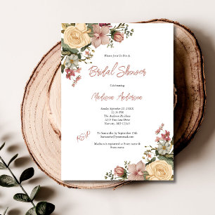 Invitation Fête de mariage floral vintage aquarelle crème ros