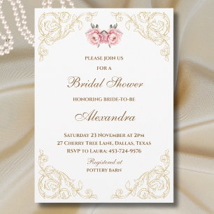 Invitation Fête de mariage floral vintage Pivoine rose