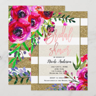 Invitation Fête de mariage florale audacieuse avec bande de p