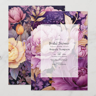 Invitation Fête de Mariage Florale Mauve et Or