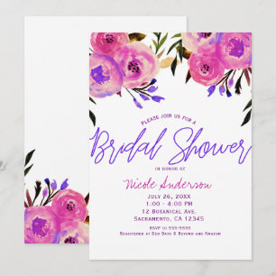 Invitation Fête de mariage florale moderne rose et violet vif