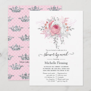 Invitation Fête de mariage florale rose et argent par la post