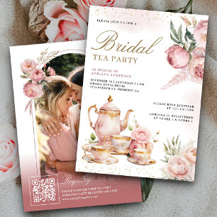Invitation Fête de Mariage Florale Rose Pâle de Pampas Tasse