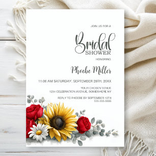 Invitation Fête de Mariage Florale Tournesol et Rose Rouge