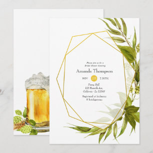 Invitation Fête de mariage géométrique verte et dorée Beer Wi